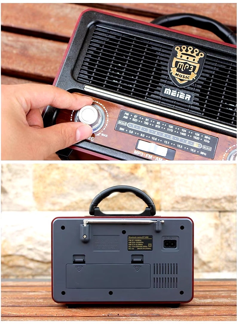 MEIER M-111BT Portable Antique Radio Nostalgic Wooden Retro FM Radio With AM | FM | SW Band Frequency, USB | SD | TF Card Slot, AUX and Bluetooth Remote Modern Feature Vintage Radio - Image 5