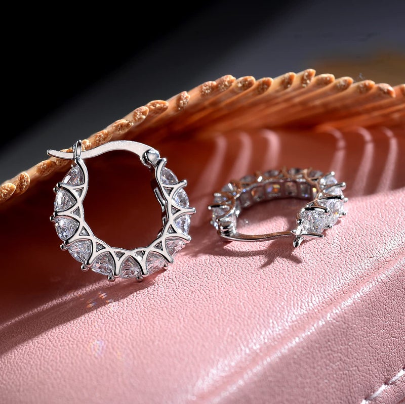 Allencoco Cubic Zirconia Huggie Hoop Earrings - Jewelry For Women, 14K Gold, 925 Sterling Silver Post Hypoallergenic (White Gold CZ Hoop 16mm) - Image 3