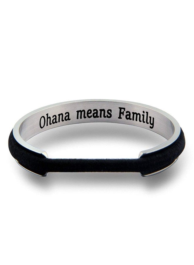 WUSUANED Hawaiian Word Hibiscus Hair Tie Grooved Cuff Bangle Bracelet Hawaii Jewelry Gift For Family Best Friends (ohana means family silver) - Image 1