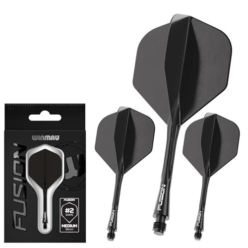 Winmau Darts Fusion Integrated Flight & Shaft System - No.2 Shape & Design - Black Colour, Medium Length - Image 1