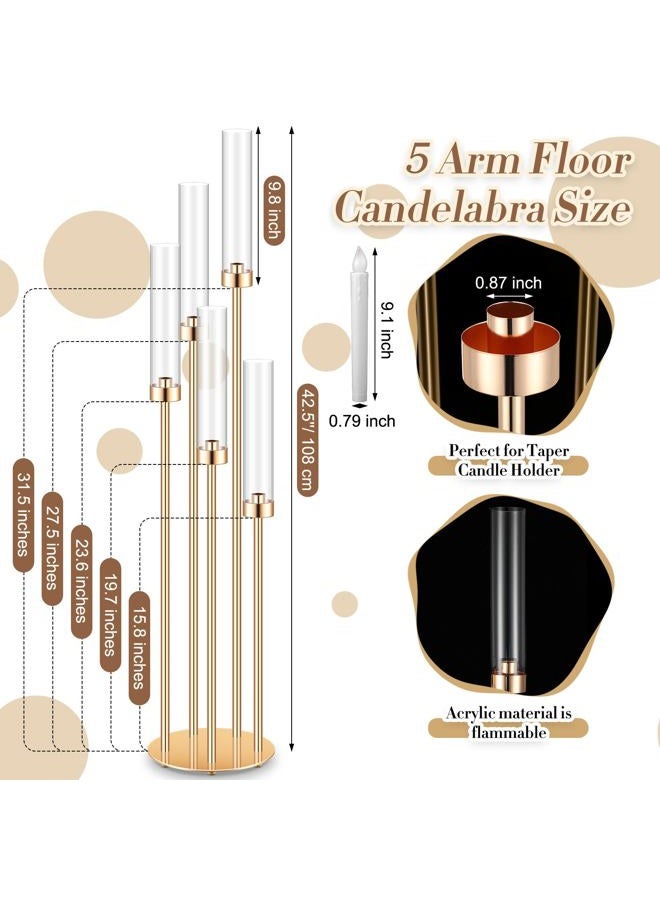 Tandefio 4 Sets Acrylic Candelabra Centerpieces 42.5" Tall Clear Candle Holders Pillar Taper Candlestick with Lampshades 5 Arm Floor Candelabra Stand for Wedding Christmas Ceremony Dinner Party - Image 4