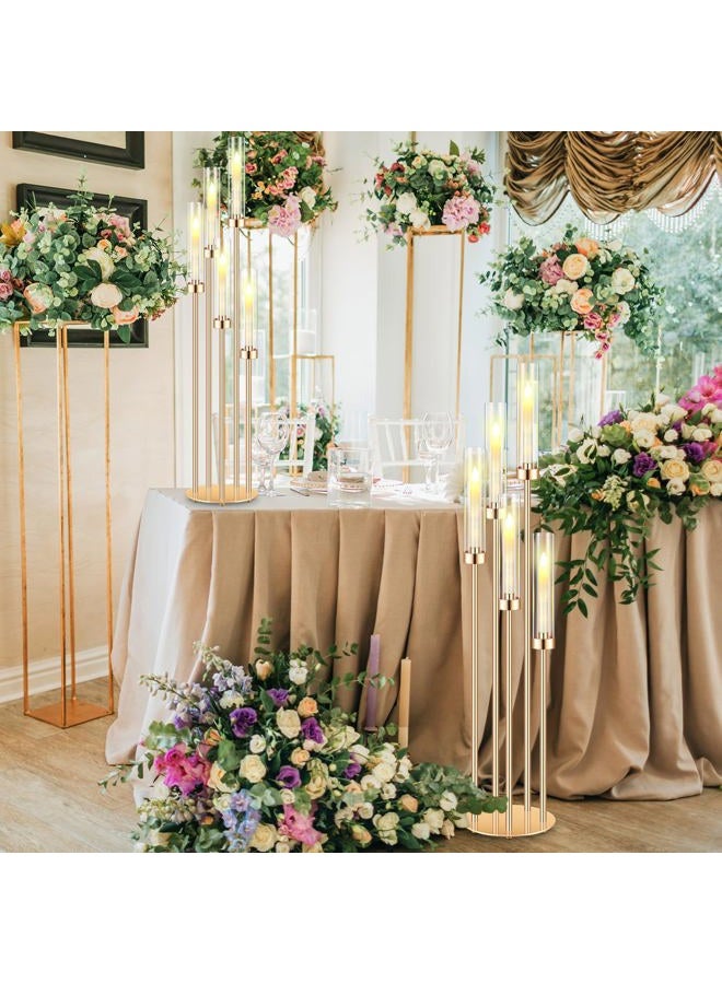 Tandefio 4 Sets Acrylic Candelabra Centerpieces 42.5" Tall Clear Candle Holders Pillar Taper Candlestick with Lampshades 5 Arm Floor Candelabra Stand for Wedding Christmas Ceremony Dinner Party - Image 2