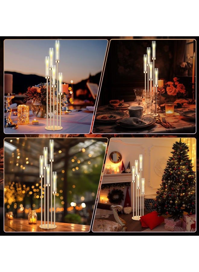 Tandefio 4 Sets Acrylic Candelabra Centerpieces 42.5" Tall Clear Candle Holders Pillar Taper Candlestick with Lampshades 5 Arm Floor Candelabra Stand for Wedding Christmas Ceremony Dinner Party - Image 3