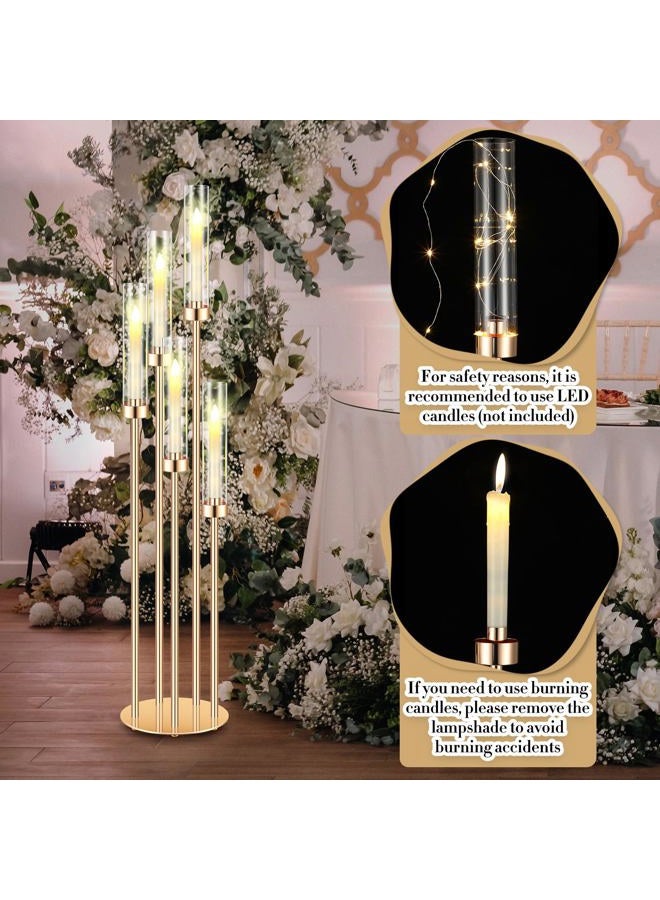 Tandefio 4 Sets Acrylic Candelabra Centerpieces 42.5" Tall Clear Candle Holders Pillar Taper Candlestick with Lampshades 5 Arm Floor Candelabra Stand for Wedding Christmas Ceremony Dinner Party - Image 5