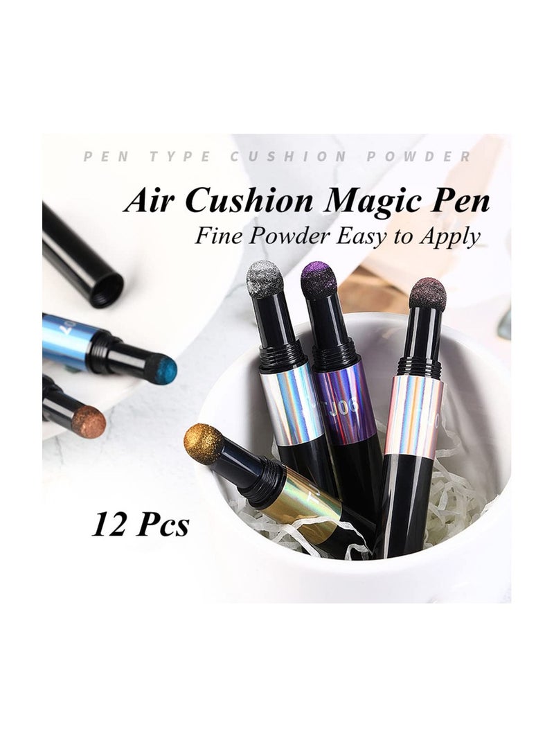 Chrome Nail Powder Kit, Air Cushion Nail Art Pen, Holographic Nail Powder Sponge Stick Mirror Effect, Nail Polish Pens Acrylic Nail Powder (12 Colorful) - Image 2
