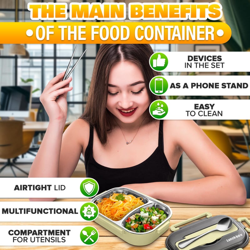 Reluen Hot Meal Retaining Lunch Container - Hot Food Toper, Office Lunch Containers with Compartments, Stainless Steel & Durable Plastic, Easy Use & Clean | Cutlery Set Included, Great For Office and Travels - Image 4