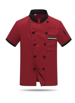 Loquat Chef Uniform Short Sleeve Double-Breasted Stand Collar Waiter T-shirt Red 