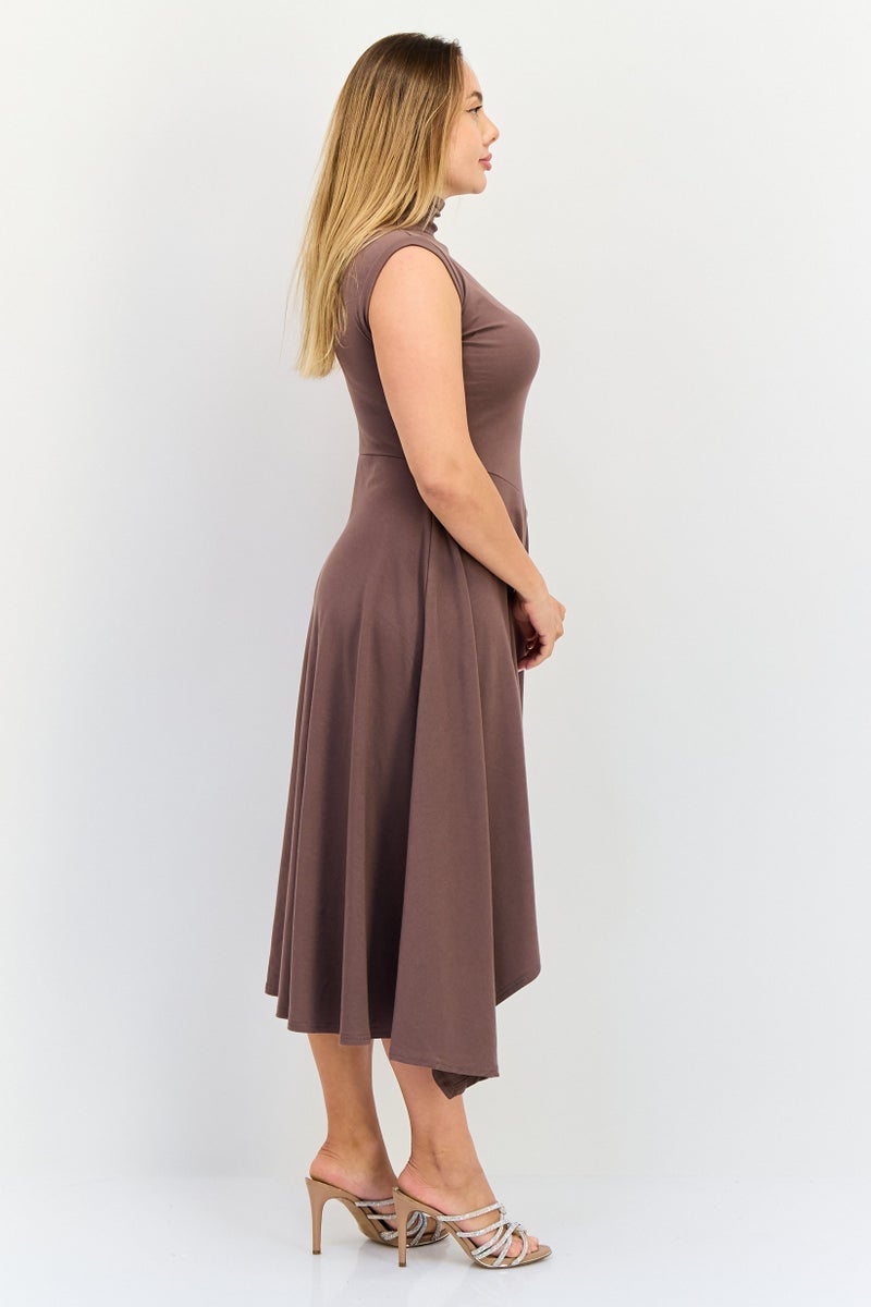 bebe Women Solid Midi Dress, Brown  - Image 4