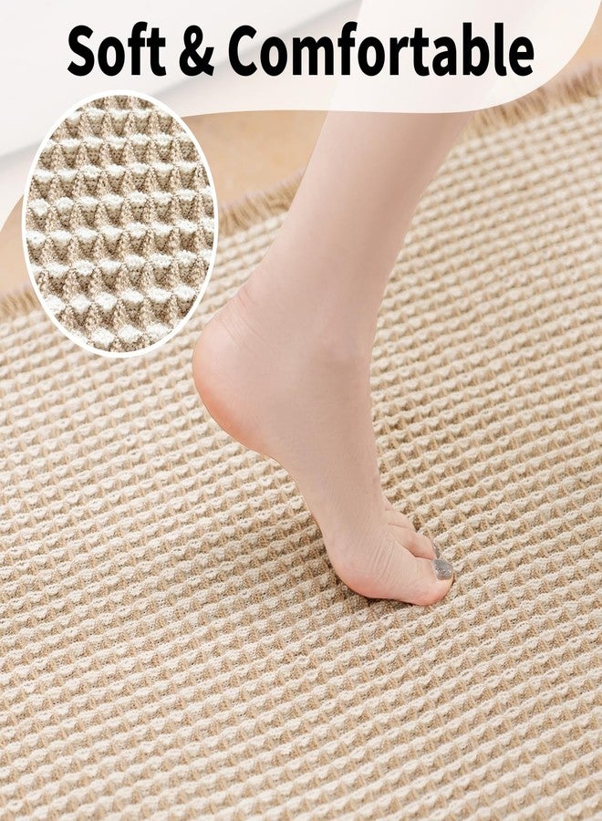 GRLYUH Waffle Bath Mat - Boho Bathroom Rugs Non Slip Washable, Super Absorbent & Quick Dry, Small Bath Mats Farmhouse Bathroom Decor, 18'' x 30'', Khaki and White - Image 3