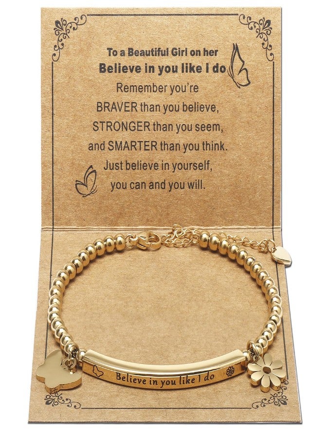 DS Motivational Tube Bracelet For Women Butterfly Daisies Charm Believe in you like i do Inspirational Friendship Bracelets Exquisite Stainless Steel Jewelry Gift To Daughter Best Friend Bestie-Gold - Image 1