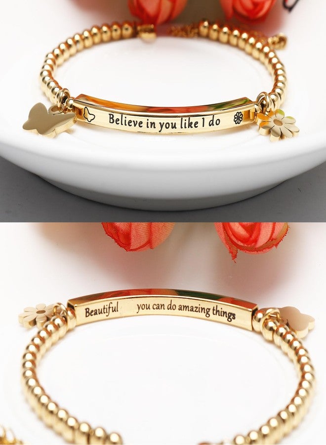 DS Motivational Tube Bracelet For Women Butterfly Daisies Charm Believe in you like i do Inspirational Friendship Bracelets Exquisite Stainless Steel Jewelry Gift To Daughter Best Friend Bestie-Gold - Image 3