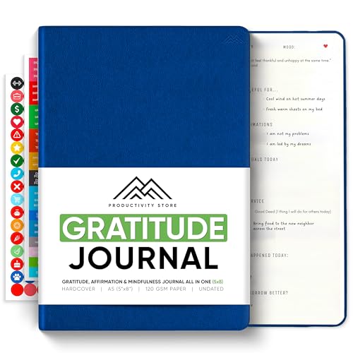 PRODUCTIVITY STORE Gratitude & Self-Care Journal - Guided Mindfulness & Mental Health Journal All-in-One with Prompts for Self Discovery - Daily Journal for Men & Women (A5, Navy) - Image 1