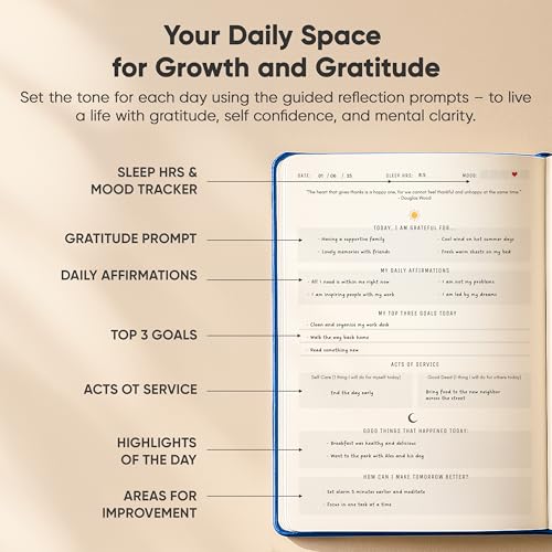 PRODUCTIVITY STORE Gratitude & Self-Care Journal - Guided Mindfulness & Mental Health Journal All-in-One with Prompts for Self Discovery - Daily Journal for Men & Women (A5, Navy) - Image 4