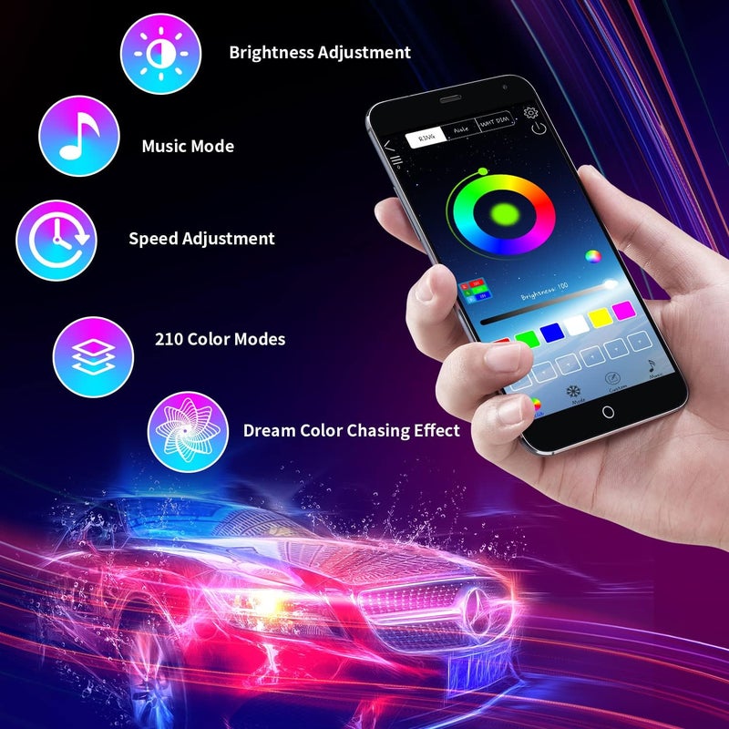 Webupar Neon Underglow Car Lights, 6Pcs Dreamcolor Kit with App Control - Image 2