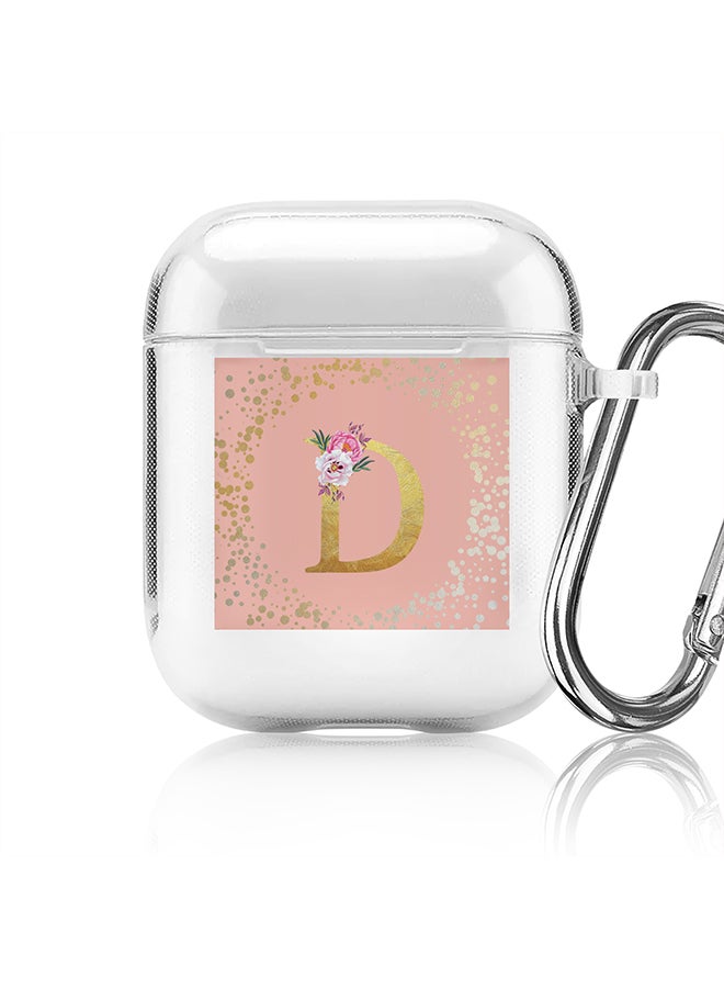 Stylizedd Classic Clear printed Case for Apple Airpods 2 / 1 Soft TPU Gel Thin Transparent Flexible Cover - Custom Monogram Initial Letter Floral Pattern Alphabet - D (Rose Pink ) - Image 1
