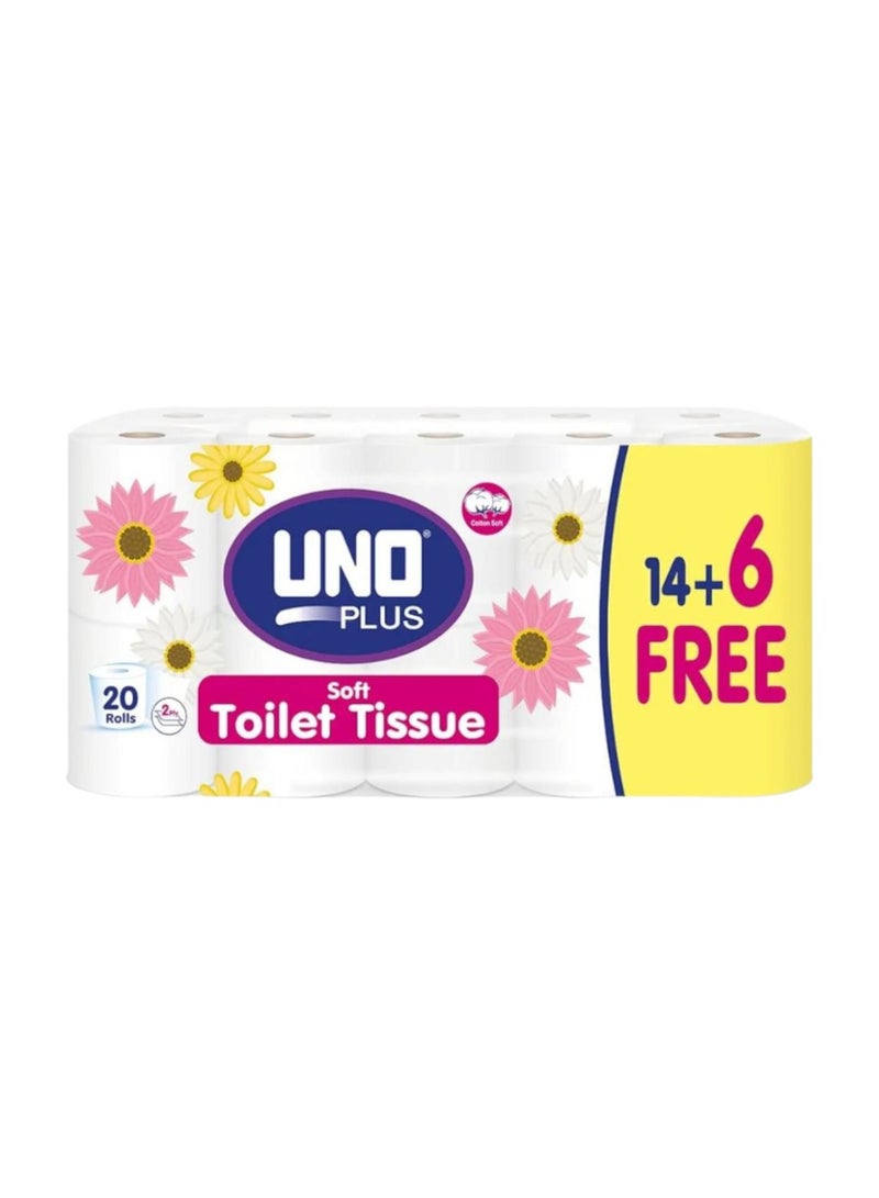 Unicharm UNO Plus Soft Toilet Tissue 2 Ply 20 Rolls 16 + 4 Free, 220 Sheets