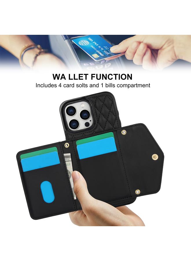 Zaboon Case For iPhone 12 Pro Max Splicing Rhombic Texture Card Bag Phone Case with Long Lanyard - Image 5