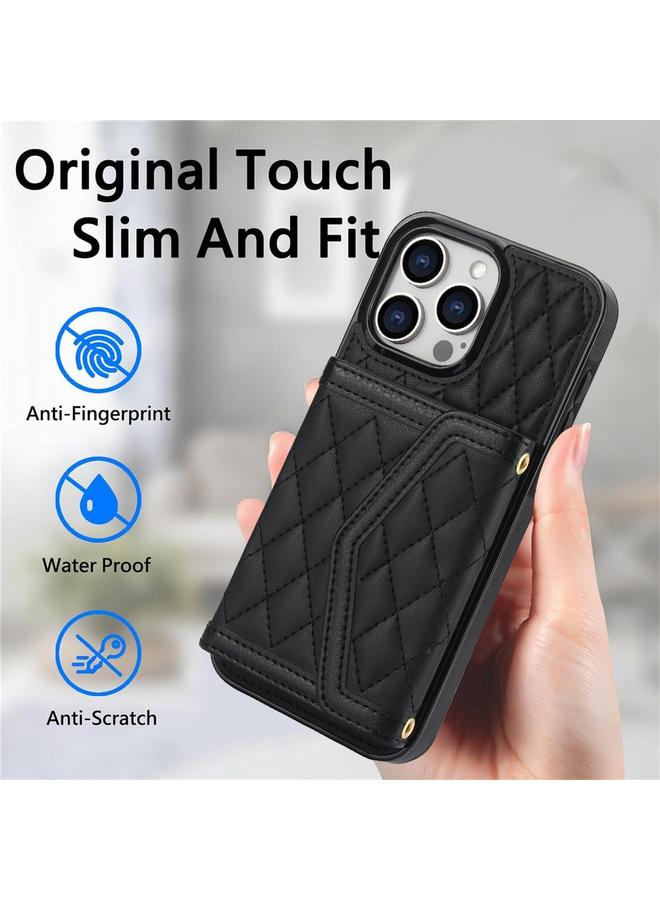 Zaboon Case For iPhone 12 Pro Max Splicing Rhombic Texture Card Bag Phone Case with Long Lanyard - Image 2