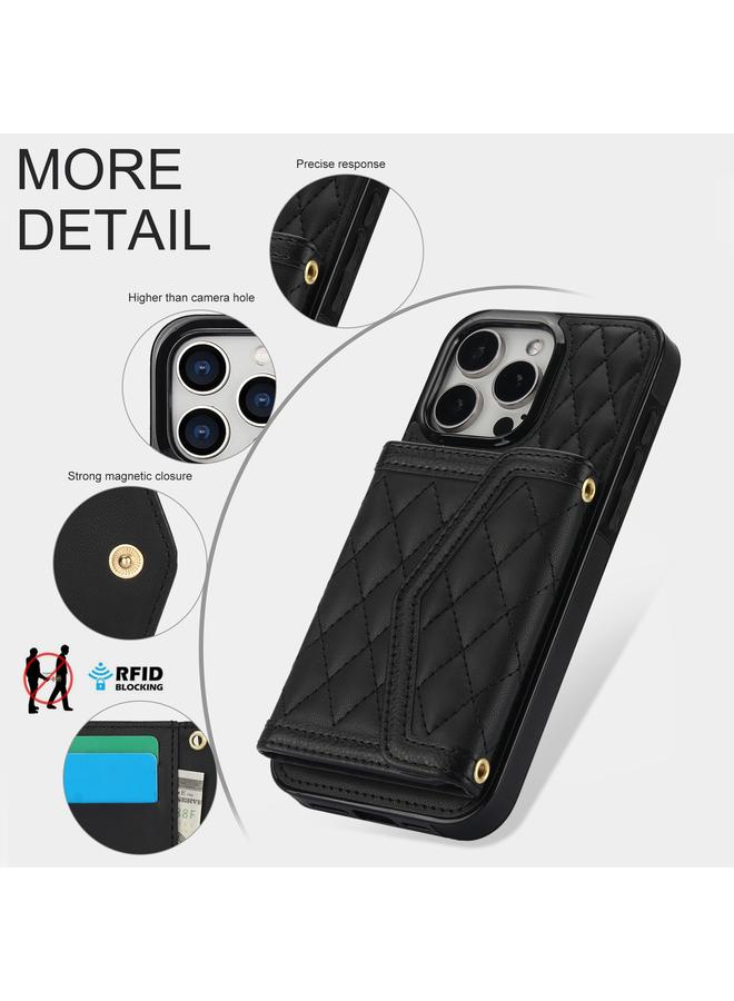 Zaboon Case For iPhone 12 Pro Max Splicing Rhombic Texture Card Bag Phone Case with Long Lanyard - Image 3