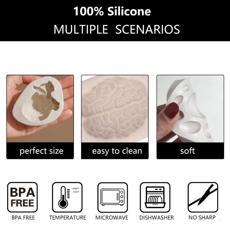 Xcake Lcook 3D Human Heart Silicone Fondant Molds  Halloween Brain Shape Candy Chocolate Molds for Chocolate Cake Decoration Dessert Soap - Image 3