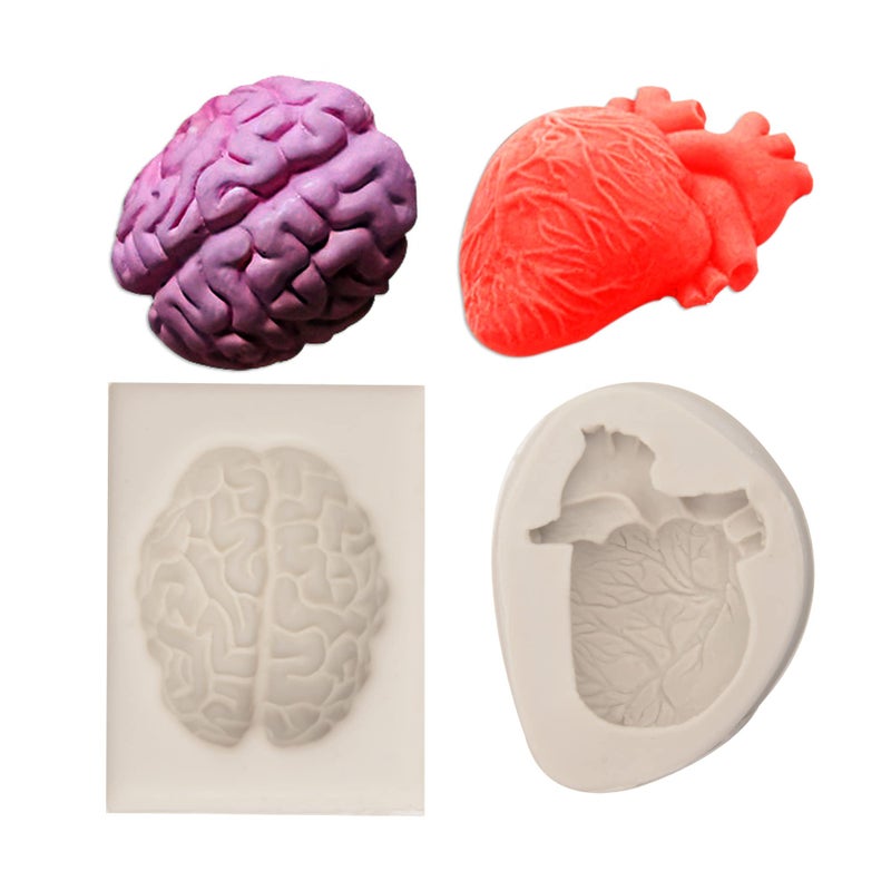 Xcake Lcook 3D Human Heart Silicone Fondant Molds  Halloween Brain Shape Candy Chocolate Molds for Chocolate Cake Decoration Dessert Soap - Image 1