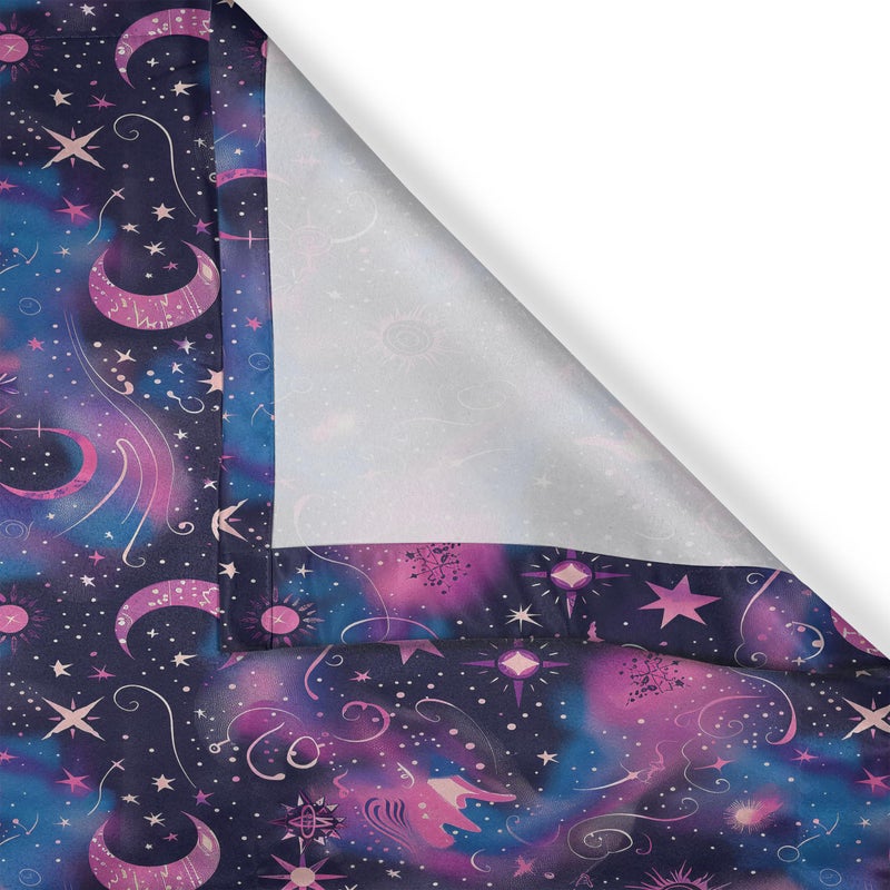 Ambesonne Psychedelic Art Kitchen Curtains  Abstract Modern Starry Sky with Moon and Paintbrush Dots Back  Window Drapes 2 Panel Set for Kitchen Cafe Decor  55"" x 39""  Dark Night Blue Fuchsia - Image 3