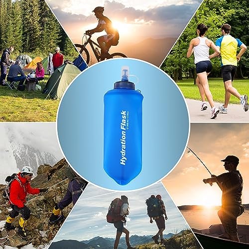 One Zone Shop - Soft Flask For Hydration Pack - Ideal Sipper For Running | Hiking | Cycling | Climbing - Collapsible Water Bottle (17 Floz - 500 Ml) - Plastic, Blue - Image 4