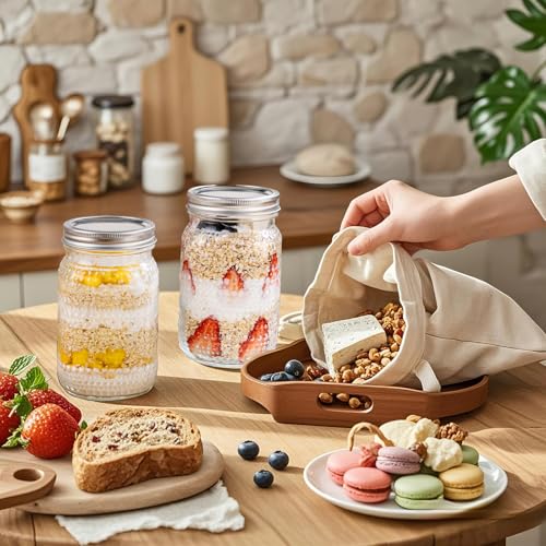 LUODA MirthMood 32 OZ Wide Mouth Mason Jars, 4 PACK Glass Mason Jars with airtight Lids, Quart mason jars wide mouth for Preserving, Meal Prep, Overnight Oats, Sauces,Honey, Jam, Yogurt or Jar Decor - Image 5