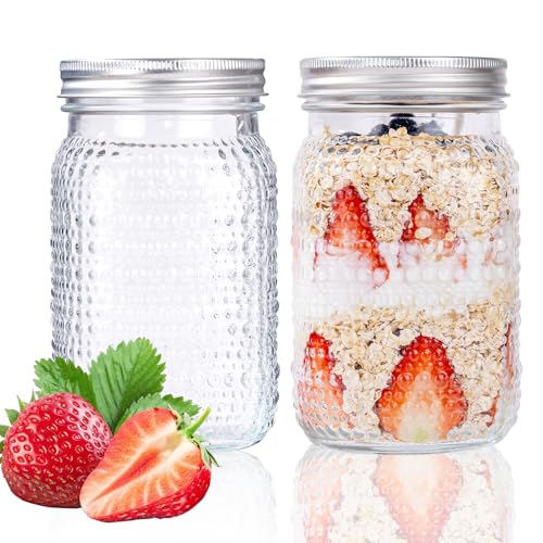 LUODA MirthMood 32 OZ Wide Mouth Mason Jars, 4 PACK Glass Mason Jars with airtight Lids, Quart mason jars wide mouth for Preserving, Meal Prep, Overnight Oats, Sauces,Honey, Jam, Yogurt or Jar Decor - Image 1