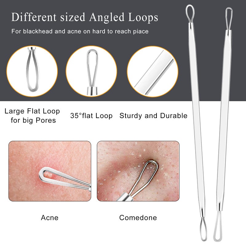 Boxoyx Pimple Popper Tool Kit - 6 Pcs Blackhead Remover Comedone Extractor Tool Kit with Metal Case for Quick and Easy Removal of Pimples, Blackheads, Zit Removing, Forehead, Facial and Nose(Silver) - Image 3