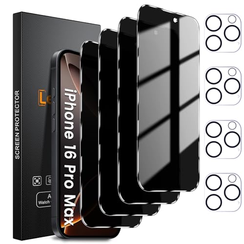 Lesakit 4+4 Pack Privacy Screen Protector for iPhone 16 Pro Max 6.9-Inch with 4 Pack Camera Lens Protector, Anti Spy Tempered Glass Film 9H Hardness Case Friendly - Image 1
