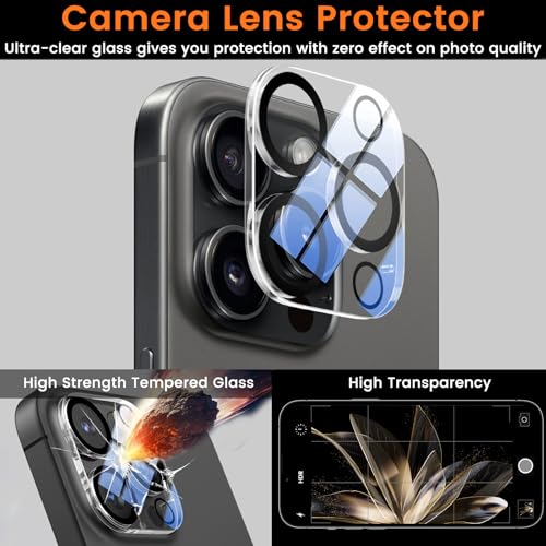 Lesakit 4+4 Pack Privacy Screen Protector for iPhone 16 Pro Max 6.9-Inch with 4 Pack Camera Lens Protector, Anti Spy Tempered Glass Film 9H Hardness Case Friendly - Image 5