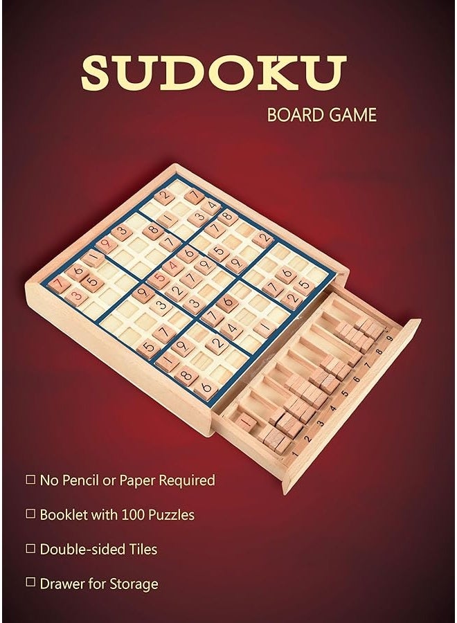 BOHS Wooden Sudoku Board Game with Drawer  with Book of 100 Sudoku Puzzles for Adults  Brain Teaser Desktop Toys - Image 2