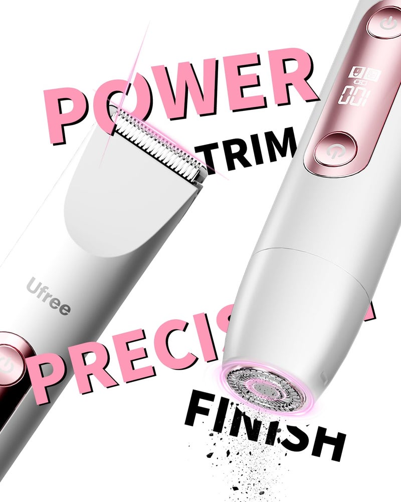 Ufree Bikini Trimmer Electric Razors for Women Dual Head, Pubic Body Hair Trimmer Electric Shaver for Face, Legs, Arm, Rechargeable Lady Shaver Waterproof, Summer Grooming Kit, Gifts for Her - Image 4