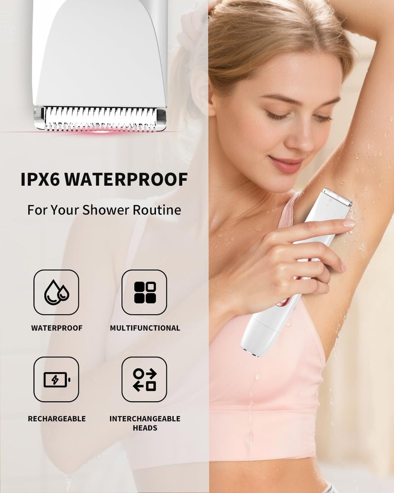 Ufree Bikini Trimmer Electric Razors for Women Dual Head, Pubic Body Hair Trimmer Electric Shaver for Face, Legs, Arm, Rechargeable Lady Shaver Waterproof, Summer Grooming Kit, Gifts for Her - Image 3