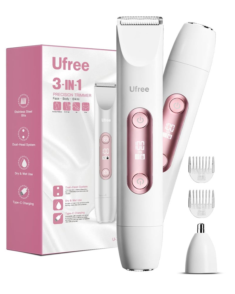 Ufree Bikini Trimmer Electric Razors for Women Dual Head, Pubic Body Hair Trimmer Electric Shaver for Face, Legs, Arm, Rechargeable Lady Shaver Waterproof, Summer Grooming Kit, Gifts for Her - Image 1