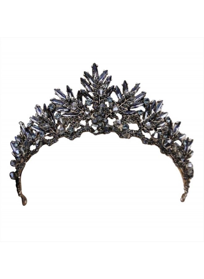 Beaupretty تاج الملكة الباروكي، تاج زفاف كريستالي للنساء، تاج باروكي قوطي، رباط رأس فاخر للتاج لحفلات الزفاف، حفلات التخرج، أزياء هالوين (أسود) - Image 1