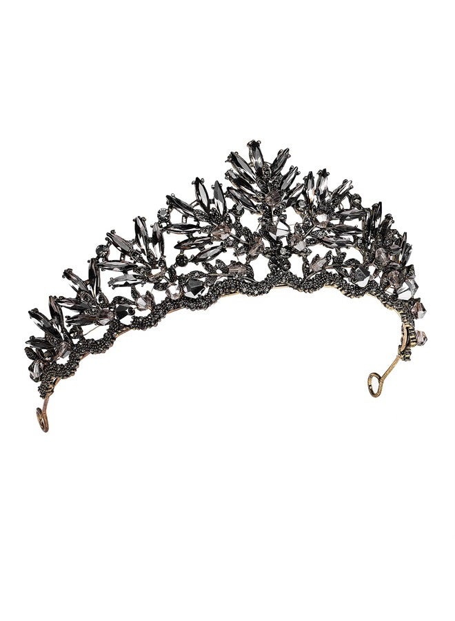 Beaupretty تاج الملكة الباروكي، تاج زفاف كريستالي للنساء، تاج باروكي قوطي، رباط رأس فاخر للتاج لحفلات الزفاف، حفلات التخرج، أزياء هالوين (أسود) - Image 5