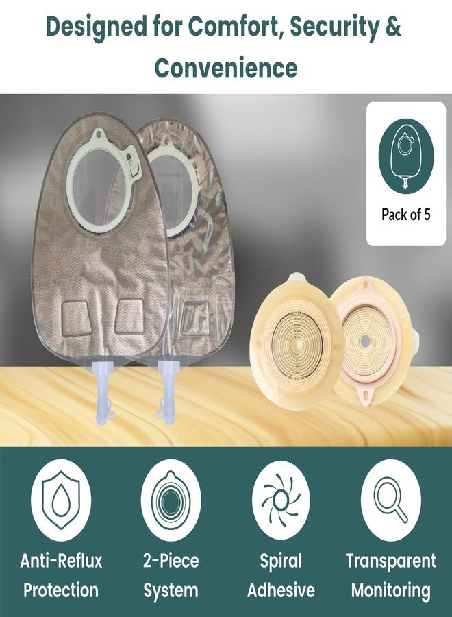 Med Coloplast 1972 Flat Base Plate 50mm with MED 11855 Transparent Urostomy Bag, 2-Piece Anti-Reflux Drainable Ostomy System, Secure Spiral Adhesive, Leak-Resistant Medical Pouch - PU 250 (5) - Image 2