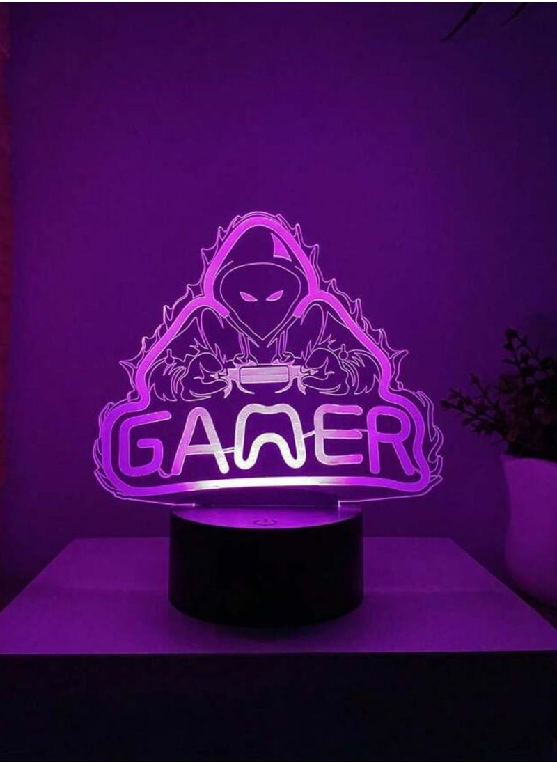 ماركة غير محددة - مصباح LED بتصميم ثلاثي الأبعاد لتزيين الطاولة متعدد الألوان نمط القيمينق - Image 1