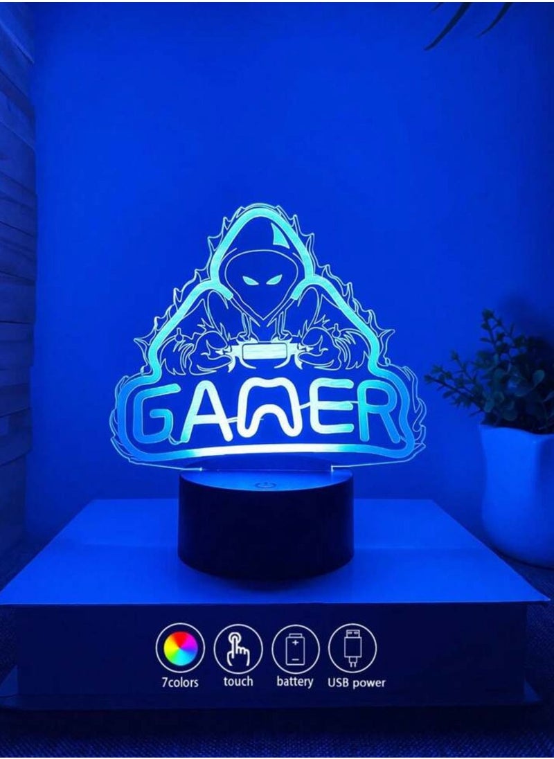 ماركة غير محددة - مصباح LED بتصميم ثلاثي الأبعاد لتزيين الطاولة متعدد الألوان نمط القيمينق - Image 1