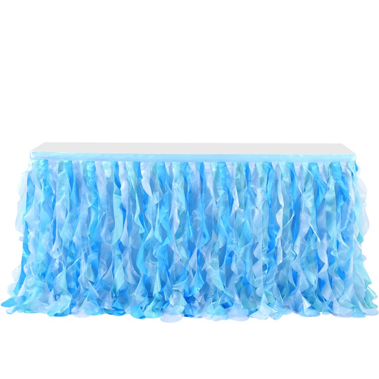 Double-Layered Wavy Table Skirt Wicker Table Skirt Birthday Christmas Party Wedding Tutu Gauze Table Skirt Wedding - Image 1
