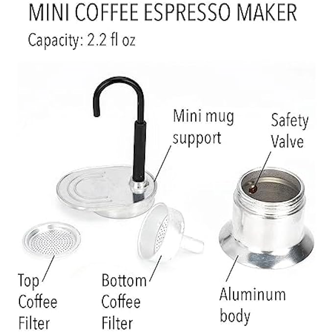 rayihni Stovetop Moka Pot Mini 1 Cup 50Ml Single Spout Espresso Coffee Maker Italian Style Moka Coffee Pot For Outdoor Camping Home Portable Espresso Moka Pot - Image 4