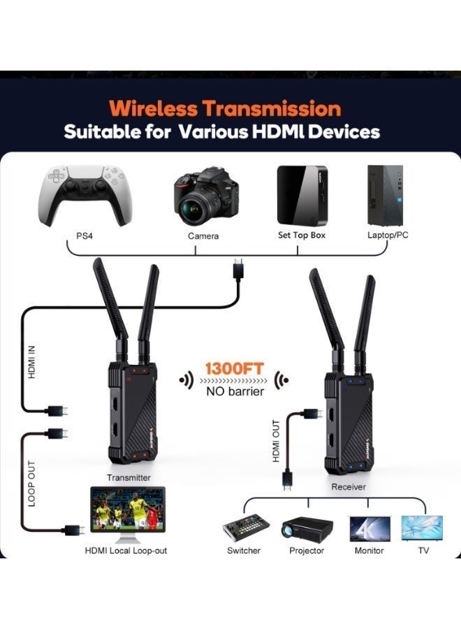 مجموعة موسع HDMI لاسلكي، 1080P عالي الدقة، مدى 400 متر، 1 جهاز إرسال + 3 أجهزة استقبال - Image 2