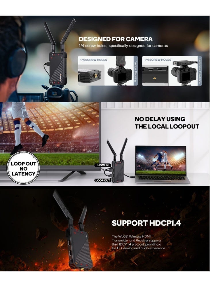 مجموعة موسع HDMI لاسلكي، 1080P عالي الدقة، مدى 400 متر، 1 جهاز إرسال + 3 أجهزة استقبال - Image 4