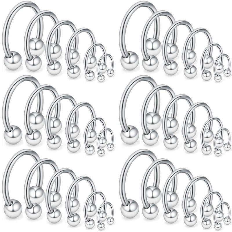 Ruifan 36PCS 12G Surgical Steel Nose Septum Horseshoe Earring Eyebrow Tongue Lip Nipple Helix Tragus Piercing Rings Jewelry 8mm 10mm 12mm 14mm 16mm 19mm Silver