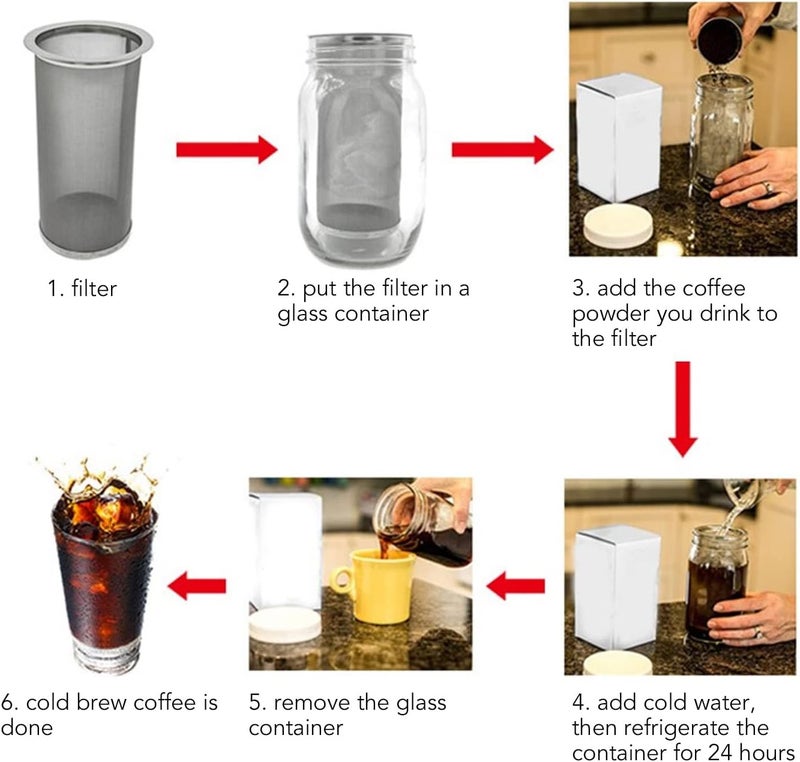 Zopsc Cold Brew Coffee Filter, Reusable Stainless Steel Mesh Cylindrical Filter, Wide Mouth with White Gasket for Tea, Iced Coffee Brewing, Strainer for Pitcher Mason Jar (8 * 21cm) - Image 4
