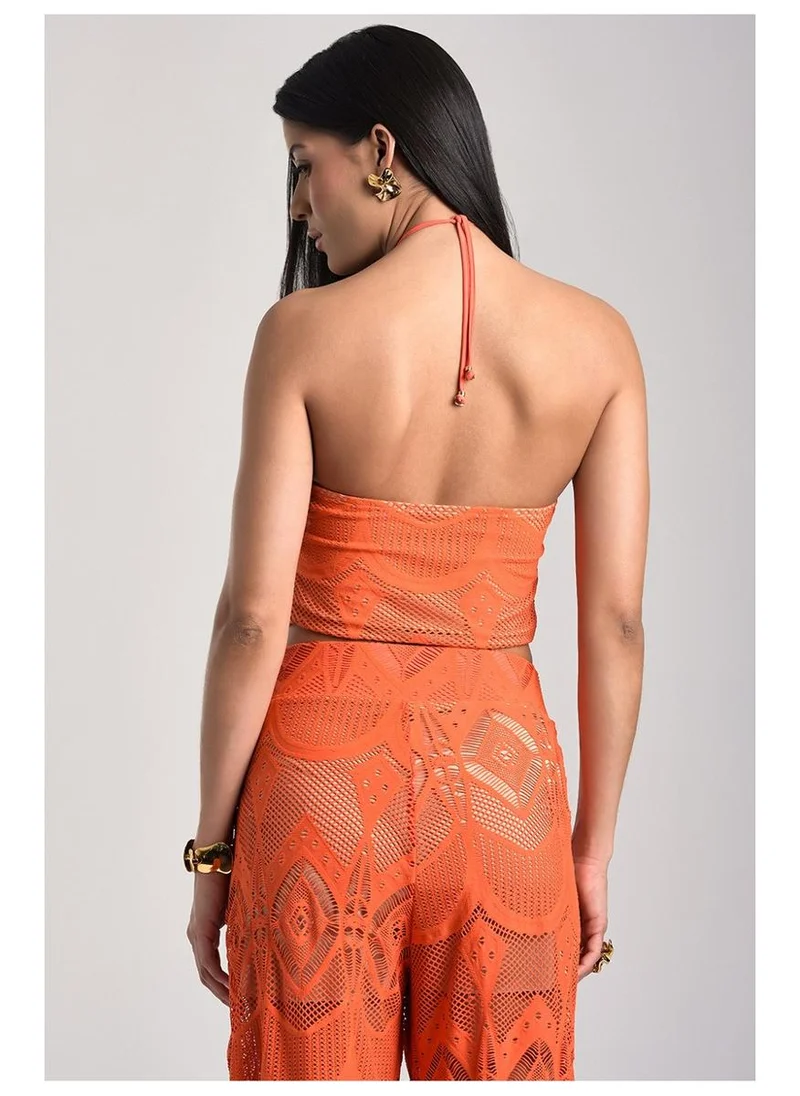 Carmen Steffens Orange Halter Neck Cropped Top with Metal Strap