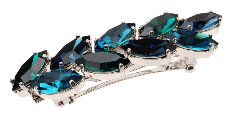 L Erickson Small Ivy Crystal Barrette  MontanaEmeraldIndicoliteSilver