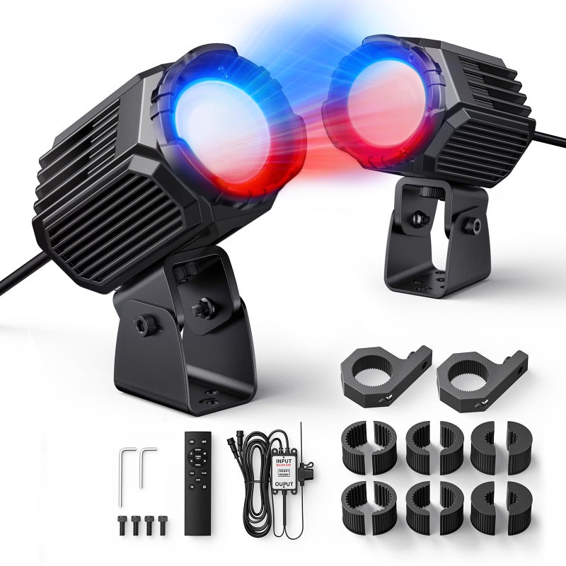 Ehaho أضواء إيهاو بدون خفقان LED، أضواء فضائية مختلطة بألوان RGBW مزدوجة، مع مفتاح دوار وجهاز تحكم عن بعد لأضواء الخفقان للسيارات الجانبية، أضواء فضائية لـ SXS UTV RZR Can-Am Maverick X3 كاواساكي بولاريس - Image 1